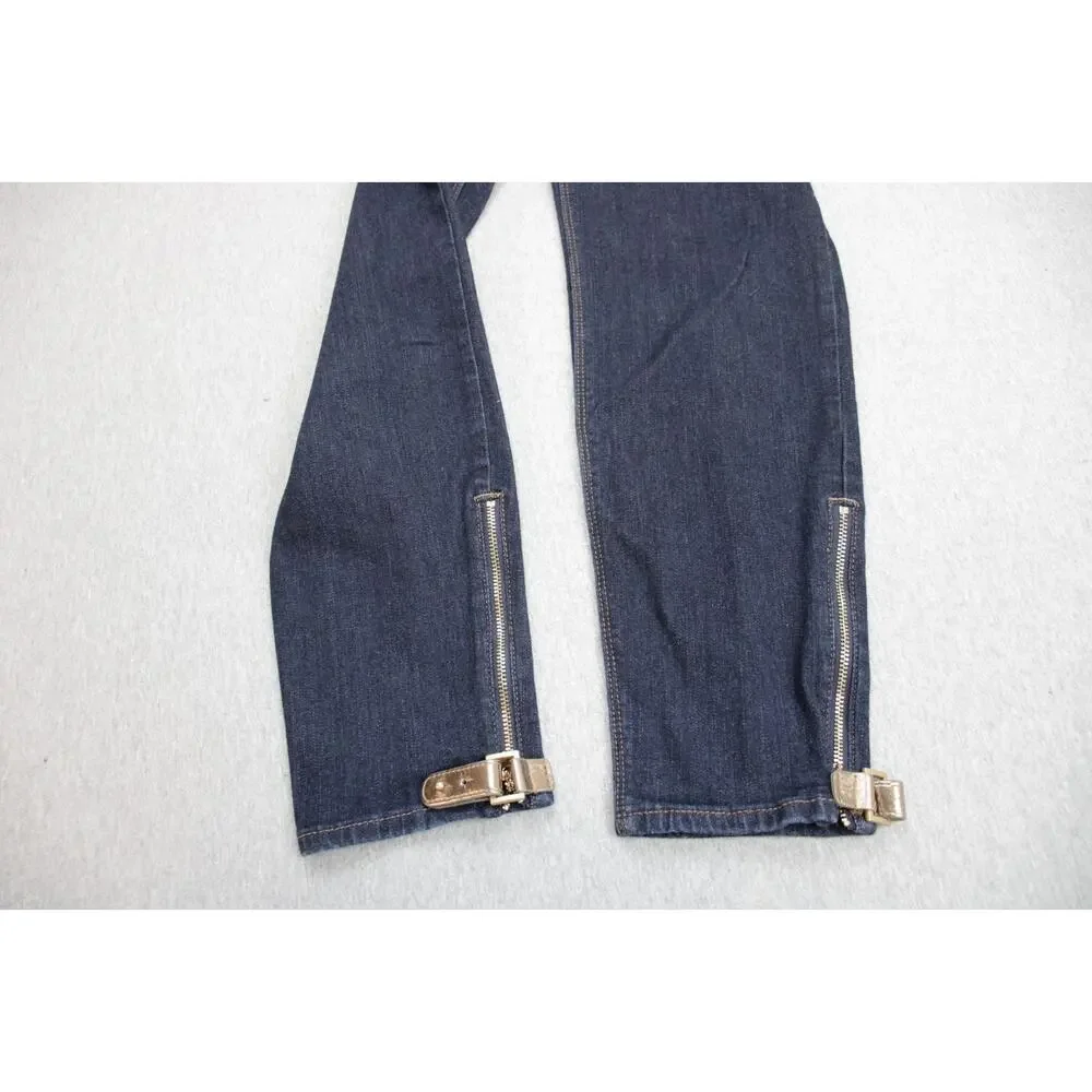 White House Black Market Jeans Womens 6 Blue Skinny Ankle Stretch Buckle Zip Hem